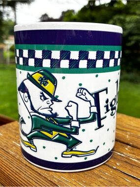 1990s Notre Dame Fighting Irish Mascot Coffee Mug - Green & Gold